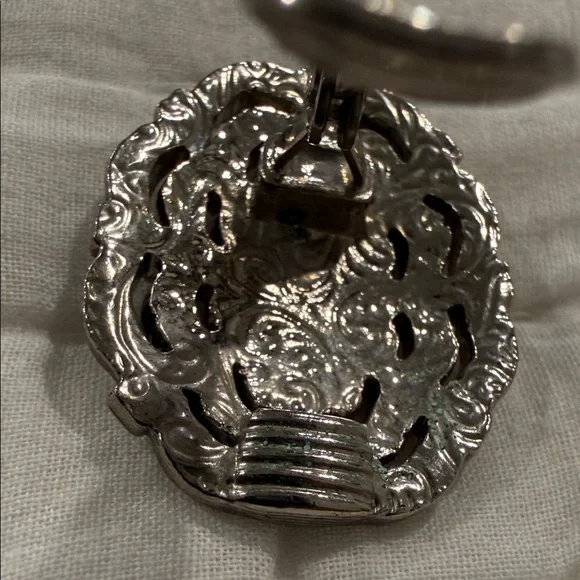 Gunmetal Filigree Floral Clip Earrings - Elegant Women’s Jewelry - Picture 7 of 8